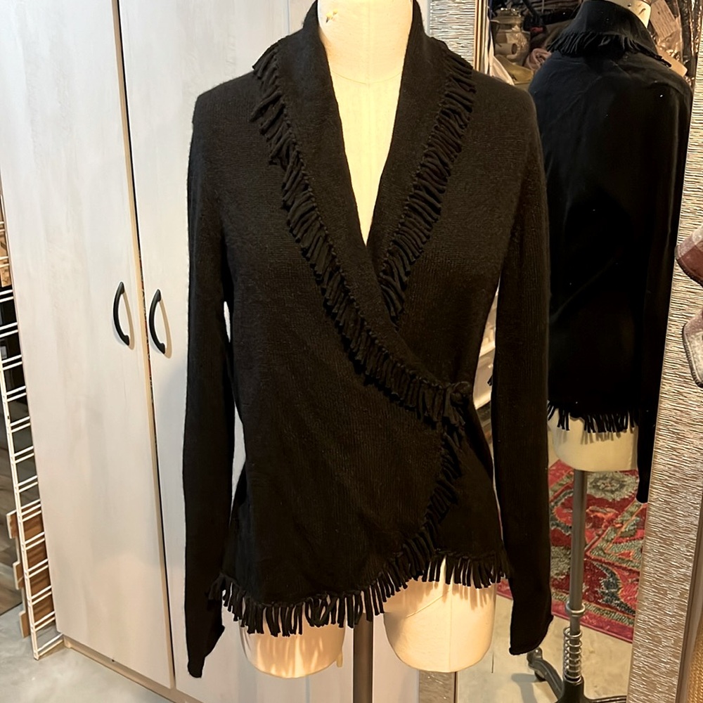 Magaschoni cashmere black fringe sweater